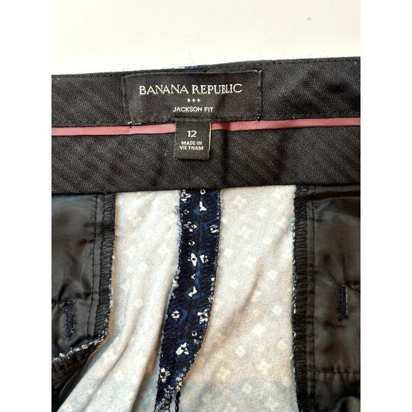 Banana Republic Jackson Fit Pants Size 12 Black with Navy & White Pattern - Picture 6 of 15